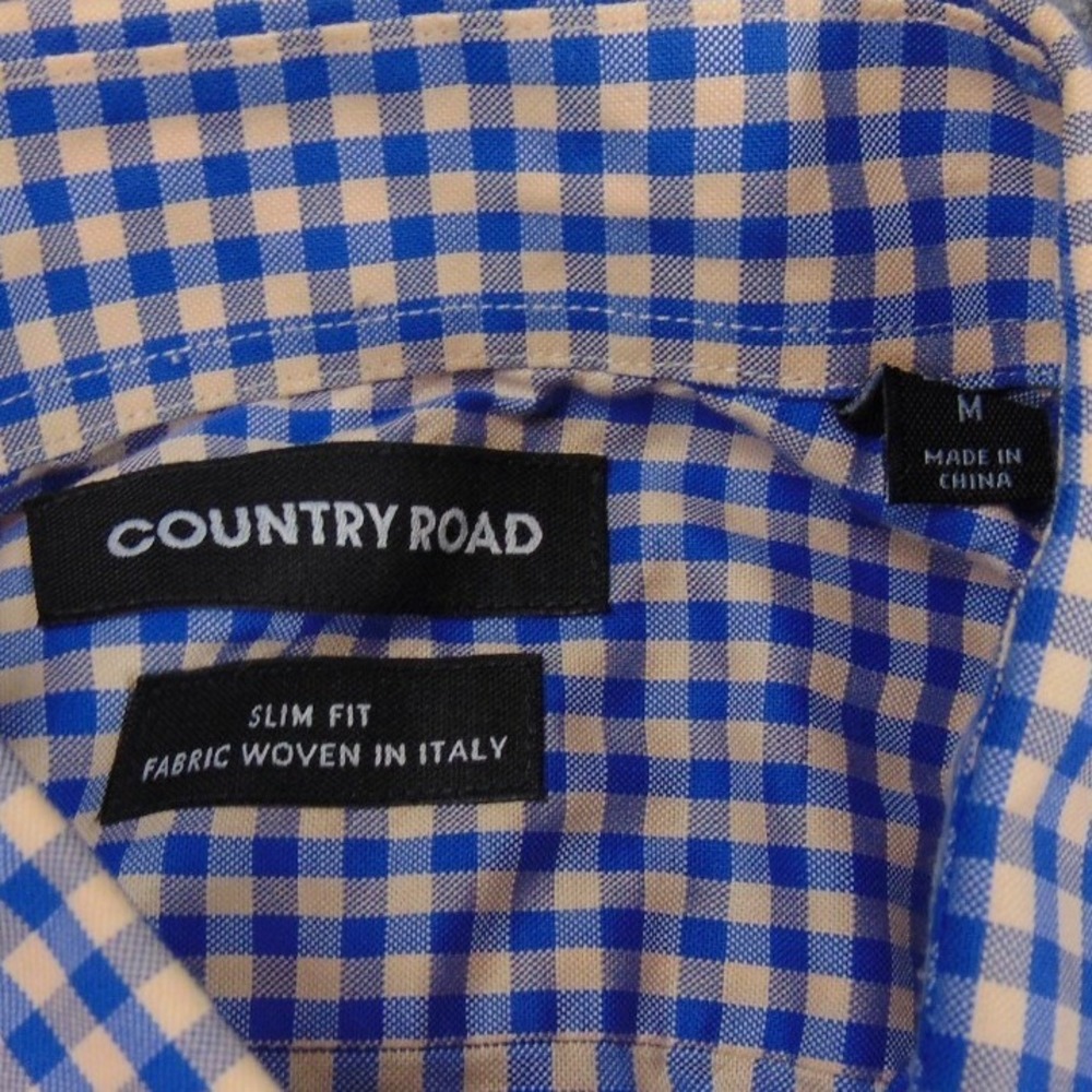 Country Road Shirt Mens Med Slim Fit Blue White Gingham Check Italian Fabric - Picture 6 of 7